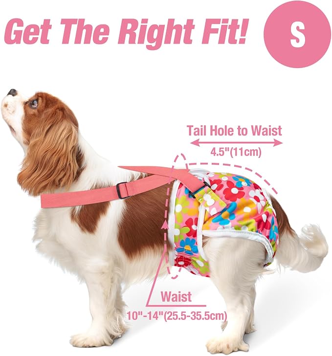 Pet Soft Dog Diapers Female with Suspenders, 3 Pack Reusable Female Dog Diapers for Heat, Dog Period Panties for Doggie in Cycle(Small, Floral)