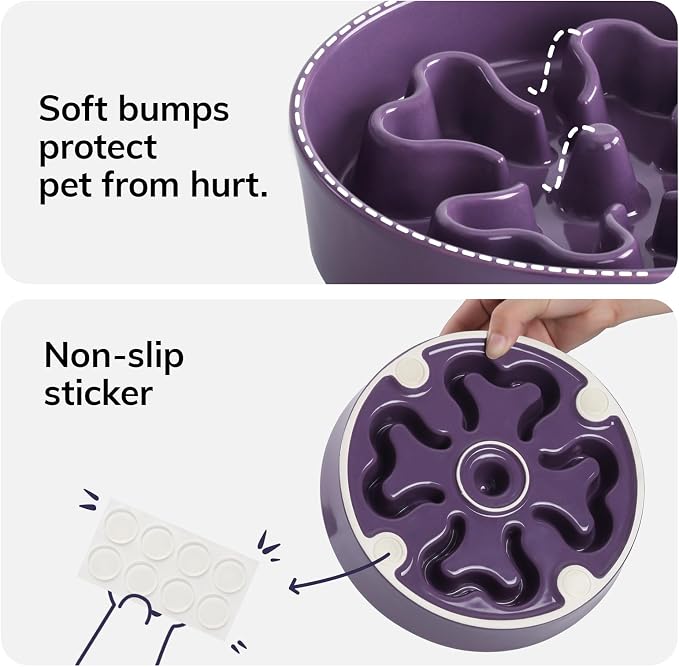 Slow Feeder,Ceramic-Slow Feeder Dog Bowls Medium Breed,Puzzle Food Bowl Maze,2.5 Cups Slow Feed Dog Bowl for Medium Dogs,Purple