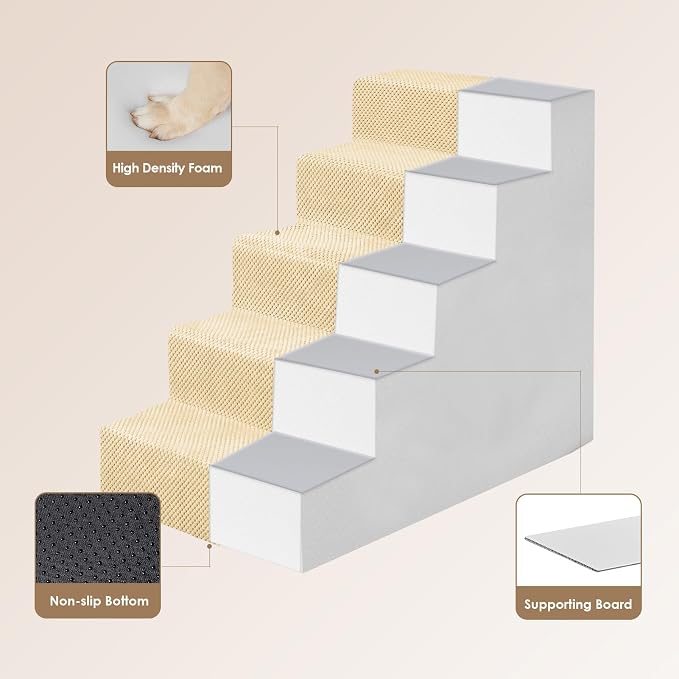 EHEYCIGA Dog Stairs for High Bed 22.5" H, 5-Step Dog Steps for Bed, Pet Steps for Small Dogs and Cats, Non-Slip Balanced Pet Ramp Indoor, Graige
