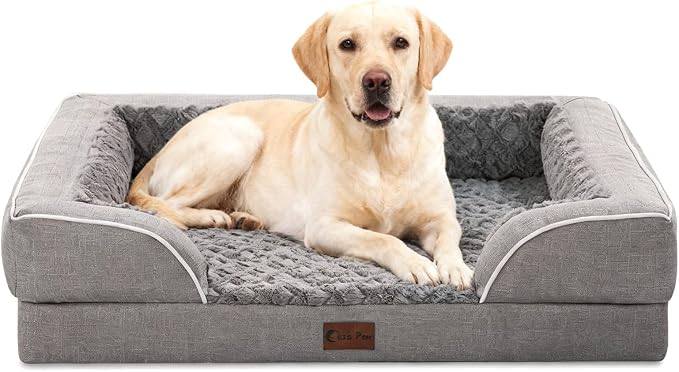 Orthopedic Dog Beds for Medium Sized Dogs 35x22 Inch, Medium Waterproof Memory Foam Dog Sofa Bed with Removable Washable Cover Pet Couch with Bolster, Concrete Gray