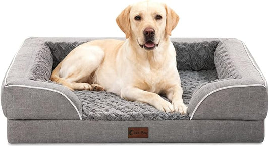 Orthopedic Dog Beds for Medium Sized Dogs 35x22 Inch, Medium Waterproof Memory Foam Dog Sofa Bed with Removable Washable Cover Pet Couch with Bolster, Concrete Gray