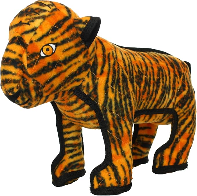 TUFFY - World's Tuffest Soft Dog Toy - Zoo Tiger - Multiple Layers. Made Durable, Strong & Tough. Interactive Play (Tug, Toss & Fetch). Machine Washable & Floats
