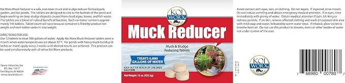 KoiWorx Muck Reducer, 145 Tablets Treats up to 6,000 Gallons of Water, Beneficial Bacteria Reduces Muck, Sludge and Organic Build up, Formulated for Ponds, Water Features and Safe for Koi