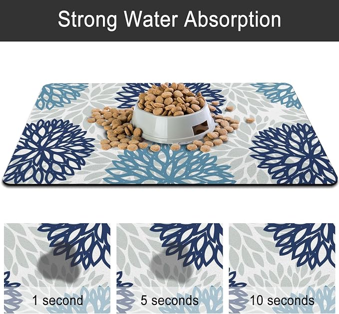 Dog Food Mats for Floors, Absorbent and Quick-Drying Pet Cat Food Mat,Anti-Fouling and Easy-to-Clean Pet Feeding Mat,Dog Bowl Mat for Messy Drinking Water Bowls.16x24, Bohemia Dahlia Floral Style