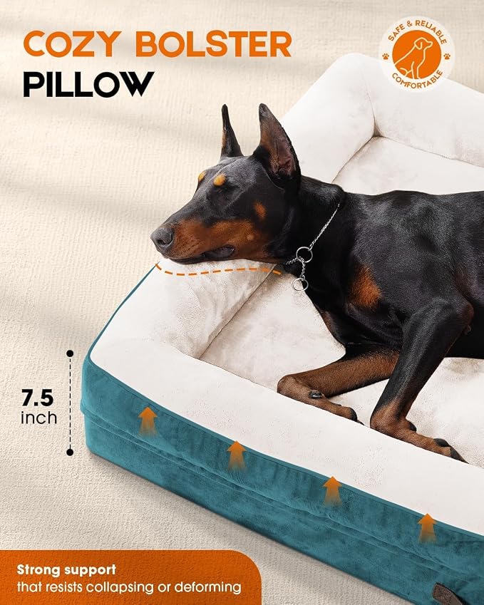Upvilla XXL Orthopedic Dog Bed, Four-Sided Cushioned Egg-Shaped Foam Dog Sofa, Waterproof Removable Cover, Pet Sofa Bed with Non-Slip Base, Giant Dog Bed,Blue
