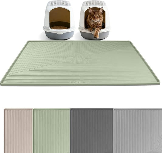 Silicone Cat Litter Mat, 50" x 36" Extra Large Litter Trapping Mat for Litter Box, Leak-Proof, Non-Slip, Kitty Litter Mats with Soft Texture for Floor, Keeping The Floor Clean (Green)