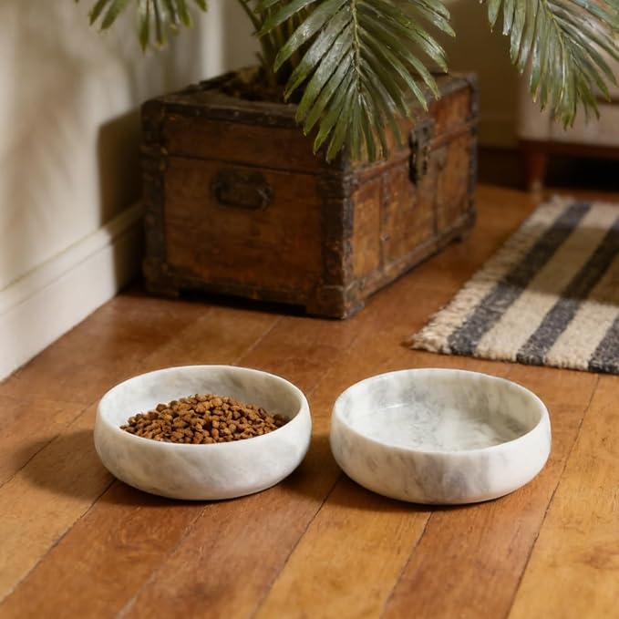 Karibiber Grey Marble Dog Bowl, 6lbs Non-Slip,Non-Tipping Heavy Dogs Food Bowl, Large Dog Dish, Weighted Food and Water Bowls for Large Dogs, Natural Marble, Easy to Clean, Holds 6 Cups