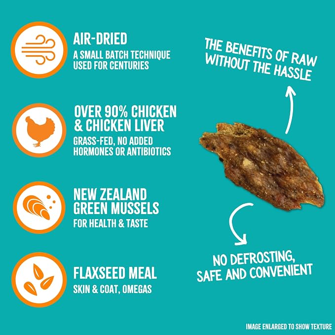 RawTernative Air Dried Dog Food, High Protein, Over 90% Real Chicken & Liver + New Zealand Green Mussels, Complete Meal or Topper, Grain Free, Gluten Free, Non GMO, (5 oz Bag)