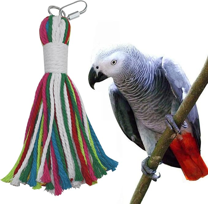 Bird Cage Seed Cather with Pet Bird Parrot Colorful Cotton Rope, Universal Adjustable Birdcage Cover Skirt Nylon Mesh Netting Parrot Parakeet Macaw African Round Square Cages Cover