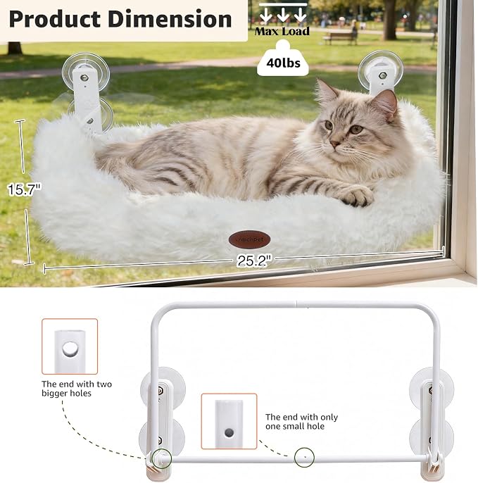 Woochpet Cordless Cat Window Perch, Large Size Hammock with 4 Strong Suction Cups, Cat Hammock for Window with Two Fabrics Cover, Foldable Bed for Cats