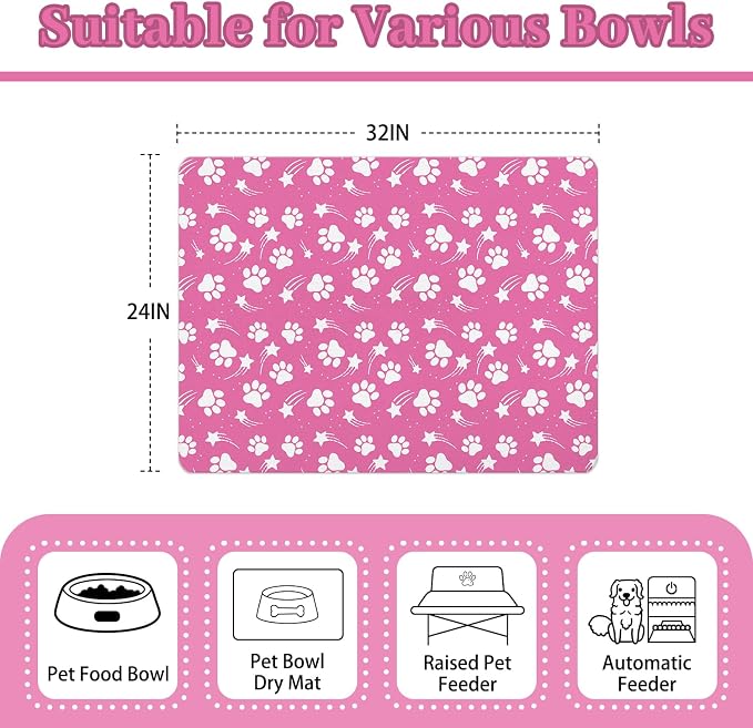 Dog Food Mat 24x32 Inch Pet Feeding Absorbent Mats for Floor Dog Cat Water Bowl Placemat Non-Slip Washable Pet Food and Water Mat