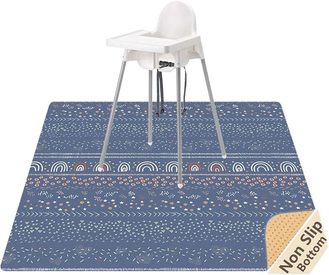 Splat Mat for Under High Chair/Arts/Crafts, WOMUMON 51" Waterproof Spill Mat Washable Non-Slip Floor Protector Splash Mat, Messy Mat and Table Cloth