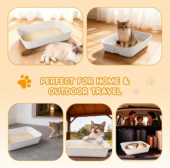 Disposable Litter Boxes for Cats, Durable and Water Resistant, Sustainable Large Disposable Litter Box, Disposable Cat Litter Boxes for Indoor/Travel Use, Standalone or as Liner (White, Large 3-Pack)