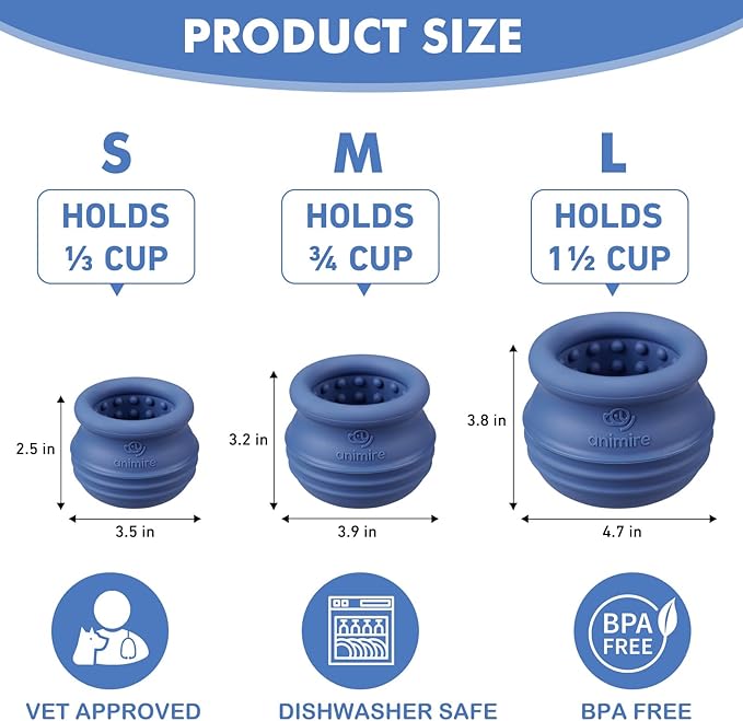 Treat Dispensing Dog Toy, Long-Lasting Interactive Puzzle Toys for Dogs, Stuffable Dog Enrichment Frozen Lick Treat Toy for Boredom, BPA Free Silicone Fetch Catch Chew Toy (Dark Blue,M)