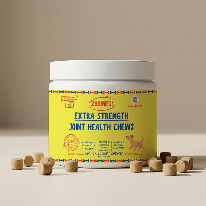 Zoomies Hip & Joint Supplement for Dogs - Soft Chews with Eggshell Membrane, Boswellia, MSM - Joint Support for Senior Dogs - Made in USA - 60 Chews