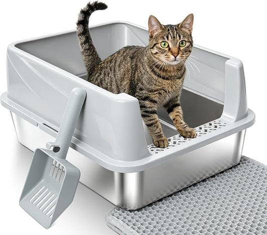 Stainless Steel Litter Box with Lid, Metal Litter Box No Odors,Cat LitterBox for Small to Medium Cats, Non Stick, Easy Cleaning