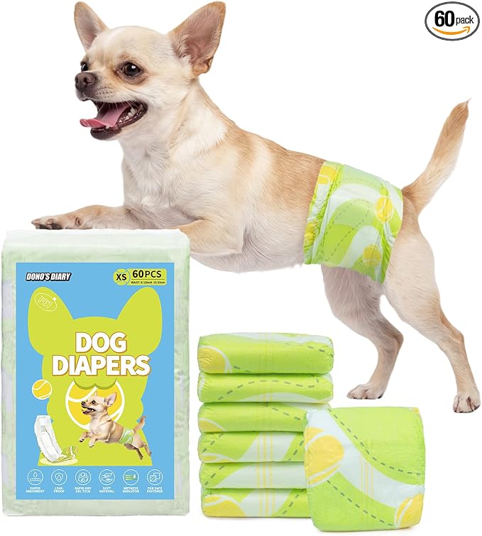 Dono Dog Diapers Male, Disposable Male Dog Wraps 60ct, Super Absorbent Doggie Diapers with Wetness Indicator, Leak-Proof Belly Band, Puppy Pampers for Excitable Urination, Incontinence, X-Small