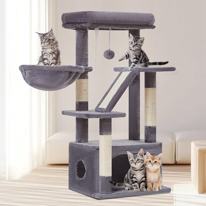 Taoqimiao Cat Tree,38.5-Inch Cat Tower for Indoor Cats,Suitable for Kittens with Luxurious cat condo, Adjustable Baskets and Luxurious Perch MS029SG Smoky Gray