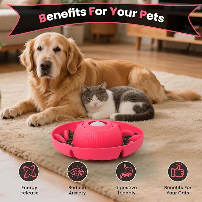 PUPPYGANG 2-in-1 Slow Feeder Dog Bowl for Large Dogs — Silicone Dry Food Maze & Wet Food Lick Ball with Suction Cup, Interactive Puzzle Feeder, Non-Slip & Detachable, Easy to Clean (Red)