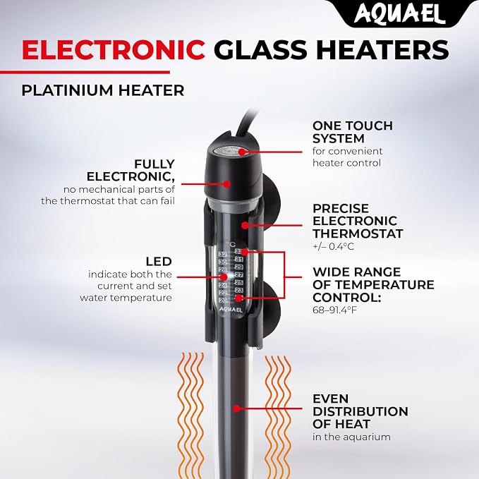 Aquael Platinium Aquarium Heater for Freshwater & Saltwater Aquariums - 250 Watt, 48-66 Gallons