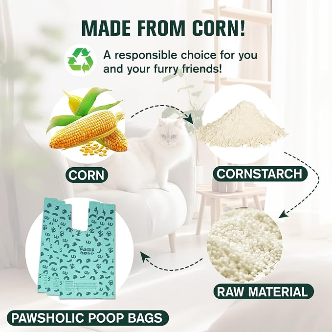 Cat Litter Disposal Bags and Dog Poop Bags with Handle,Cornstarch Based Extra Thick and Guaranteed Leak Proof Poop bags for Kitty and Doggy(180 Count 1.1 Gallon,Lavender Scent)