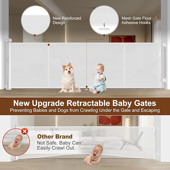 Miumoon 200 inch Retractable Baby Gates 37 inch Tall, Retractable Gate with Reinforced Strip Design to Prevent Crawling Through, 16 FT Outdoor Retractable Gates, Extra Wide Retractable Gate for Garage
