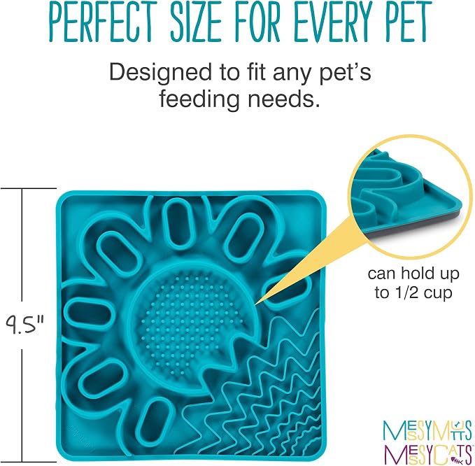 Messy Mutts and Cats Framed Silicone Multi-Surface Lick Mat | 9.5” x 9.5“ | Slow Feeder Mat for Boredom & Anxiety | Interactive Lick Pad for Dogs and Cats | Blue