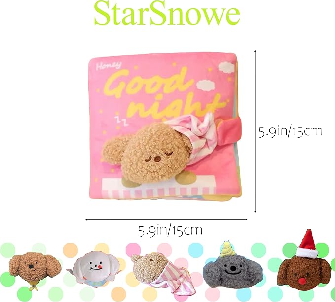 StarSnowe×Cute Dog Enrichment Toys,Squeaky Snuffle Book Series,Interactive Sniff Mat for Mental Stimulation & Slow Feeding,Treat Puzzle Toys for Puppy,Crinkle Gifts (Pink - Good Night)
