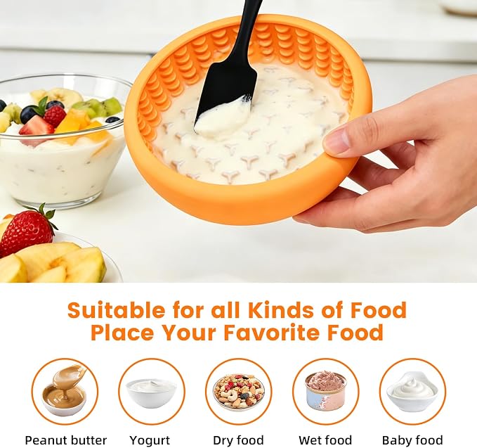 Dog Slow Feeder Licking Bowl,Freezeable Anxiety Relief Treat Dispenser, Non-Slip Anti-chocking Pet Dish,Entertainment Interactive Puzzle Toy for Mediuml Large Breed, BPA Free Silicone Dishwasher Safe