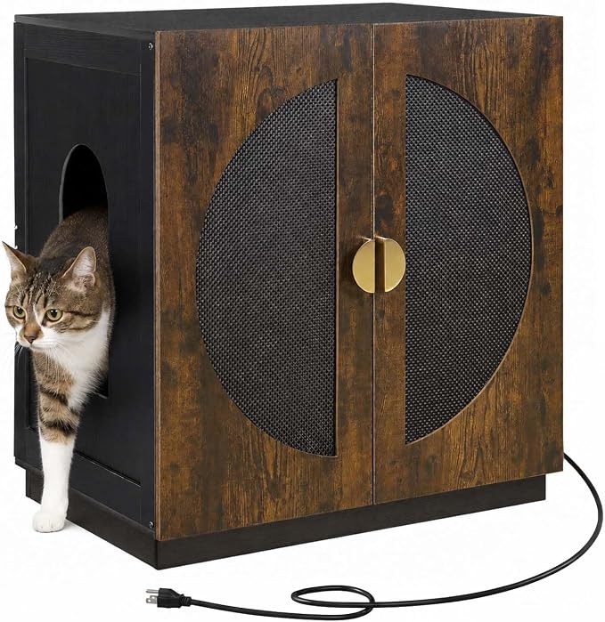 unipaws Extra Large Cat Litter Box Enclosure for Self-Cleaning & Automatic Litter Boxes, Tall Cabinet with Charging Station, Wooden Dog Proof Hidden Cat House for Top Entry Litter Box