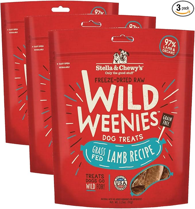 Stella & Chewy's Freeze-Dried Raw Wild Weenies Dog Treats - High-Protein Training Treats for Dogs & Puppies - All-Natural Grass-Fed Lamb Recipe with 97% Meat & Organs - USA Made - 3.25 oz Bag
