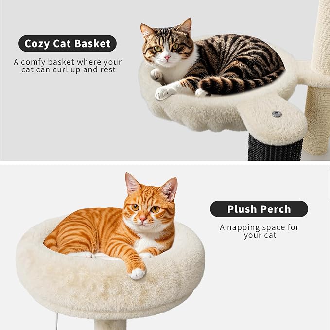 Garvee 55-Inch Litter Box Enclosure with Cat Tree, 2-in-1 Modern Large Cat Tower for Indoor Cats with Condo/Hammock/Scratching Post/Plush Perch/Caves, Wooden Hidden Litter Box Furniture, White