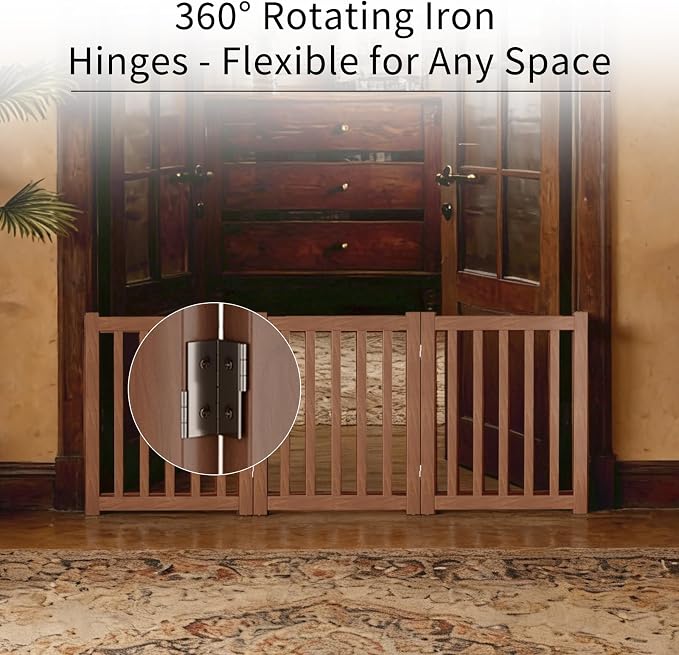 3-Panel Solid Wood Dog Gate - Freestanding Folding Pet Gate for Doorways, Stairs, Indoor, 24" Height, No Installation Needed, Walnut