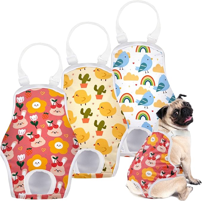 MICOOYO Dog Diaper Onesie Sanitary Pantie with Adjustable Suspender Washable Dog Period Panties Doggie Diapers Pet Underwear Female Dogs Diapers for Heat (Animals, M/L)