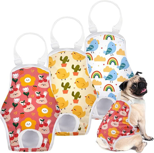 MICOOYO Dog Diaper Onesie Sanitary Pantie with Adjustable Suspender Washable Dog Period Panties Doggie Diapers Pet Underwear Female Dogs Diapers for Heat (Animals, M/L)