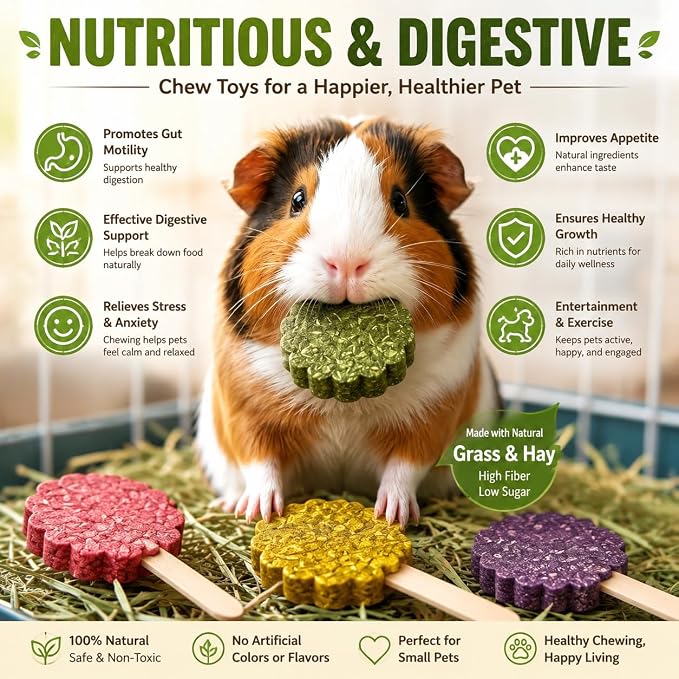 YKD Chinchilla Chew Toys, Rotating Spinner Guinea Pig Toys + 12 Pcs Timothy Hay Rabbit Chew for Teeth Grind & Digestion, Rust-Proof Aluminum Toy, for Rabbit, Bunny, Chinchilla, Hamster Dental Health