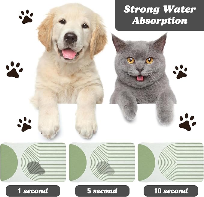 Dog Food Mats,Cat Absorbent Water Bowl Feeding Mats Pet Placemats for Food and Water Green Bohemia 16 * 24 inch