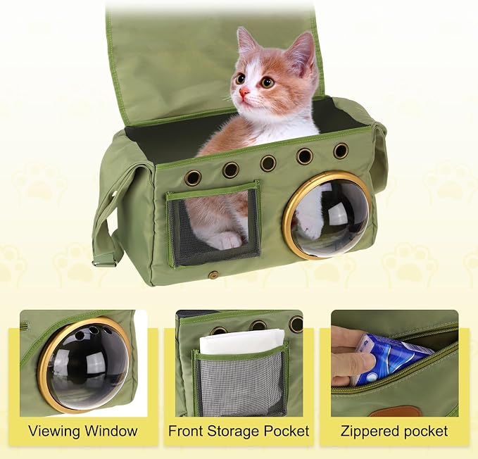 Bubble Cat Carrier, Travel Pet Carrier Soft Sided Breathable Cat Carrying Case for Kitten Small Dogs Up to 14.3 lbs (Green), Intended for Hiking/Camping/Traveling