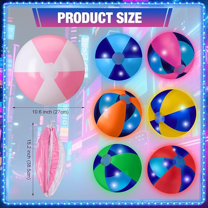 MiniInflat 12 Pcs Light up Beach Balls 16'' Jumbo Pool LED Balls Glow in the Dark Neon Giant Inflatable for Summer Hawaiian Tropical Theme Beach Party Decor Water Accessory (Mixed Color)