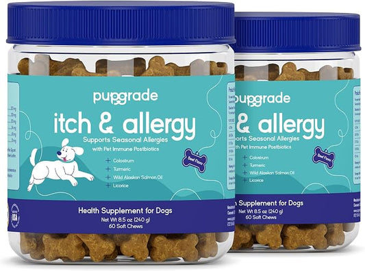 PupGrade Itch & Allergy Soft Chews for Dogs – Helps Reduce Occasional Itching – Skin & Coat Support Supplement with Pet Immune Postbiotics & Salmon Oil – Probiotic Immune & Gut Support – 120 Count