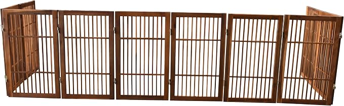 Urnporium Pet Dog Gate Freestanding, Strong Durable Folding Wooden Fence, Portable Acacia Hardwood Safety Barrier for Indoor & Outdoor Use (Brown Pet Gate, 10 Panel 30" Tall)