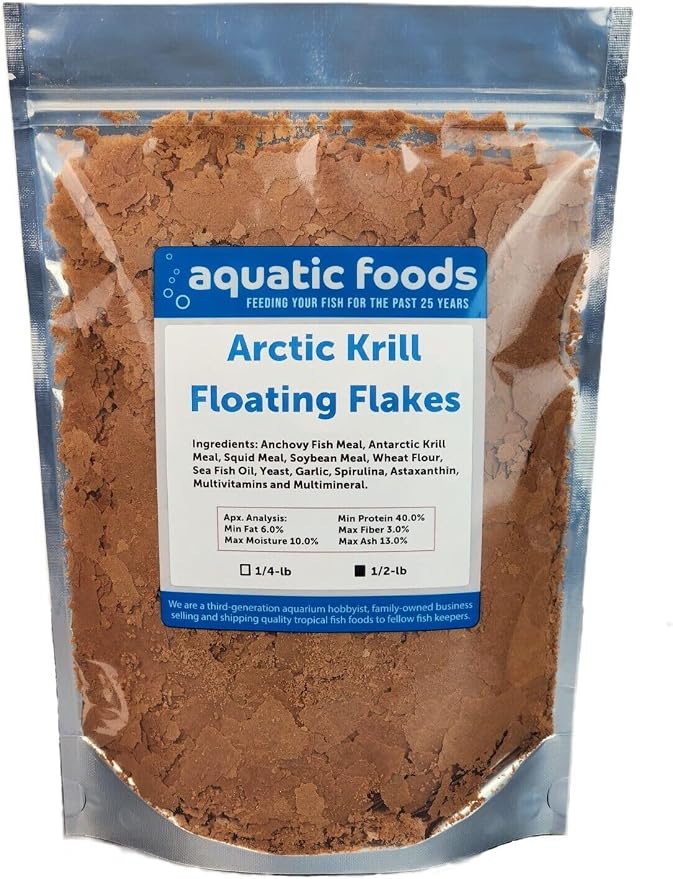 Arctic Krill Flakes which Contain Natural Carotenoids & Astaxanthin That Will Enhance The Vibrant Colors of Fish, for All Tropical and Marine Fish...WL…1/2-lb Foil Pouch Bag