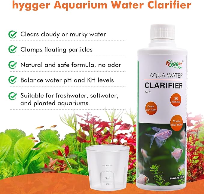 hygger Aquarium Water Clarifier, Water Clarifier for Fish Tank, Clears Cloudy Water for Freshwater and Saltwater Tanks, 500 ML