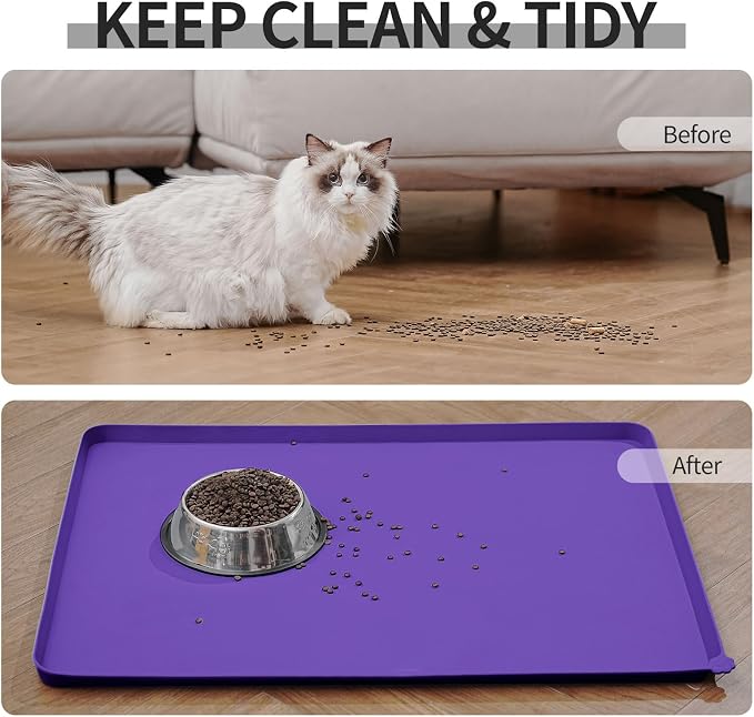 Reopet Silicone Pet Feeding Mat - Waterproof & Non-Slip Dog Cat Placemat | High Raised Edges Prevent Food & Water Spills to Protect Floors, Easy to Clean, Fit for Dog Cat Bowls