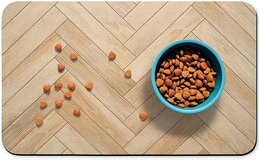 Dog Food Mats,Cat Absorbent Water Bowl Feeding Mats Pet Placemats for Food and Water Brown Wood Grain 16 * 24 inch