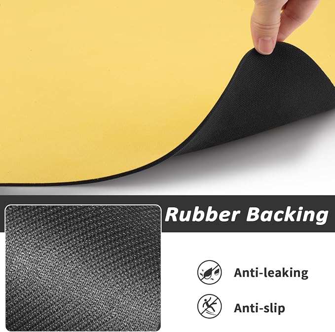HotLive Dog Food Mat - Absorbent Cat Mat for Food and Water, No Stains Pet Feeding Bowl Mat, Easy to Clean Pet Placemats, Quick Dry Dog Water Dispenser Mat for Messy Drinkers | Paw Yellow 18"x34"