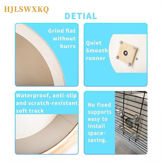 6inch Wall-Mount Silent Hamster Wheel, Wooden Small Animal Exercise Wheel with Removable & Washable Track for Gerbil, Mouse, Syrian Hamster（6in）