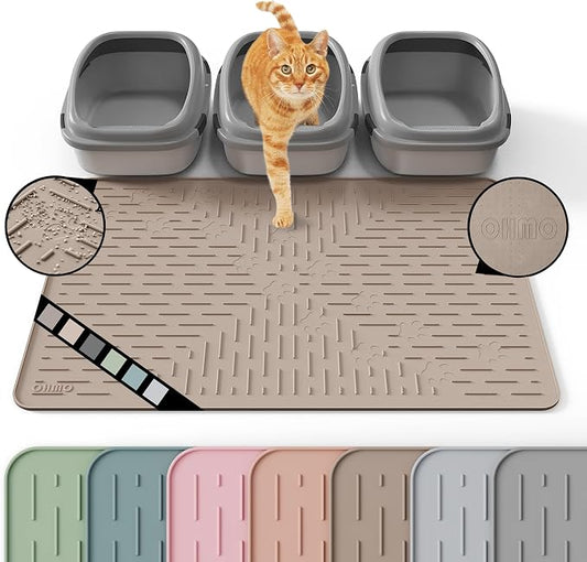 OHMO Cat Litter Mat XXL Trapping Mat Premium Silicone Rubber 37.5x25.2 Beige，Waterproof and BPA Free Kitty Litter Box Mat, Easy to Clean and Keeps the Floor Tidy
