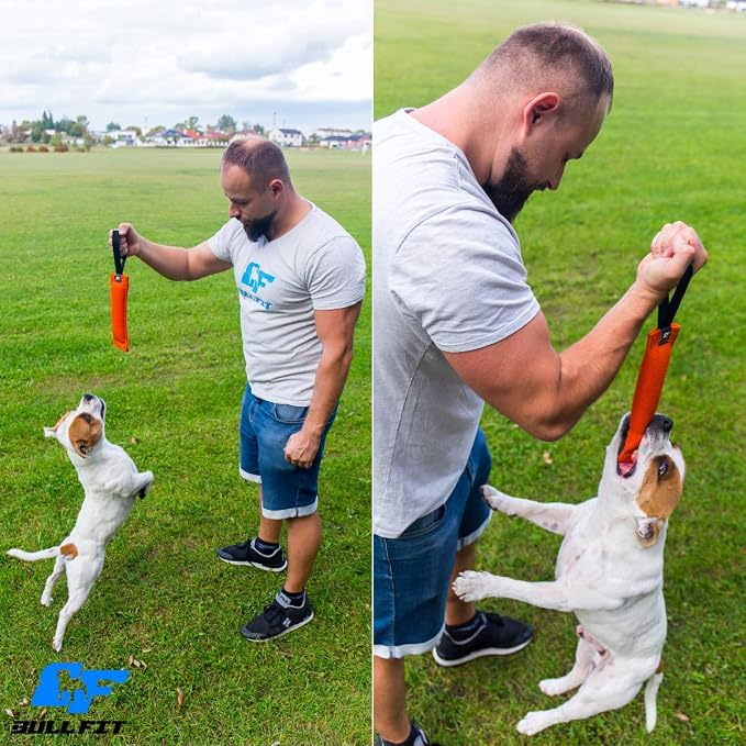 Bull Fit 2X K9 Dog Bite Tug Toy with Strong Handles - Made of Durable & Tear-Resistant French Linen - Perfect for Tug of War, Fetch & Puppy Training - Ideal for Medium to Large Dogs