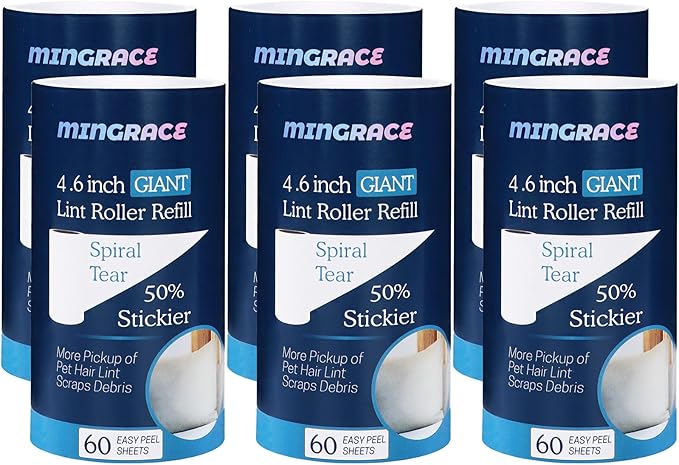 4.6 inch Giant Lint Roller Refills Only for Evercare Giant Lint Rollers and T Handle Pet Hair Roller, 50% More Pickup, 60 Sheets per Refill, 6 Pack, 360 Sheets Total